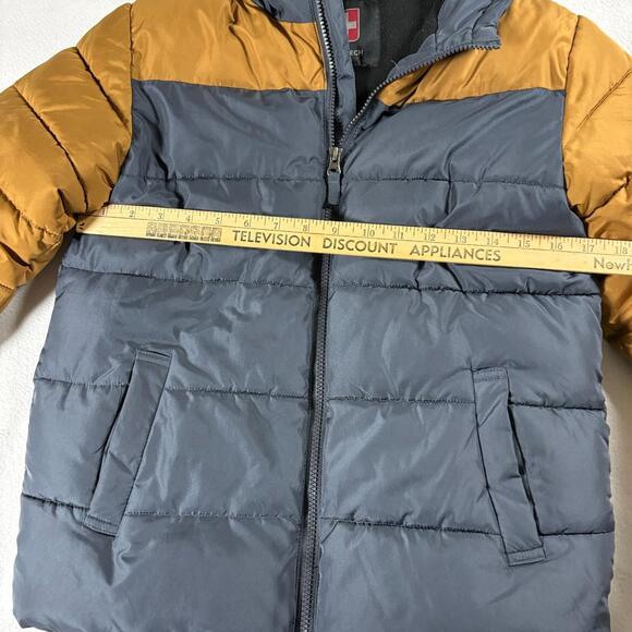 SwissTech Boys Hooded Puffer Jacket Colorblock Gray Brown Youth L 10-12 Coat Zip - Picture 3 of 6